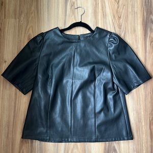 Ann Taylor Faux Leather Short Sleeve Top. Size Petite Large.